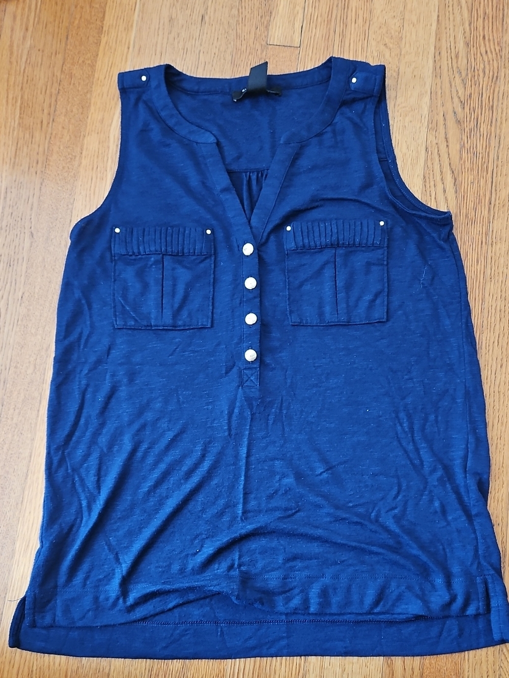 White House Black Market Navy Sleeveless Pocket Henley Tank